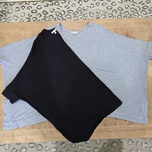 Anthropologie 2 BORDEAUX Poncho Style Tops w/ Sleeves, 1 Blk 1 Grey M/L